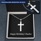Happy Birthday Charles v2 - Personalized Stainless Steel Ball Chain Cross Necklace