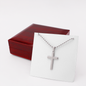 Personalized Stainless Steel Ball Chain Cross Necklace With Mahogany Style Luxury Box