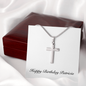 Happy Birthday Patricia - Personalized Stainless Steel Cross Necklace With Mahogany Style Luxury Box