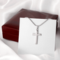 Personalized Stainless Steel Cross Necklace With Mahogany Style Luxury Box