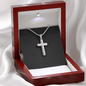 Personalized Stainless Steel Cross Necklace With Mahogany Style Luxury Box v2