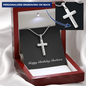 Happy Birthday Barbara v2 - Personalized Stainless Steel Cross Necklace With Mahogany Style Luxury Box