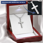 Personalized Stainless Steel Cross Necklace With Mahogany Style Luxury Box