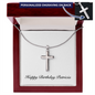 Happy Birthday Patricia - Personalized Stainless Steel Cross Necklace With Mahogany Style Luxury Box