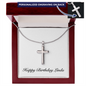 Happy Birthday Linda - Personalized Stainless Steel Cross Necklace With Mahogany Style Luxury Box