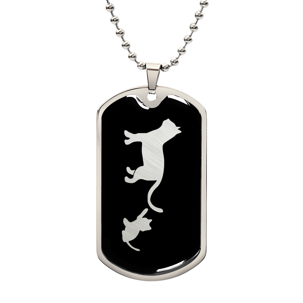 Mama Cat With 1 Kitten v2 - Luxury Dog Tag Necklace