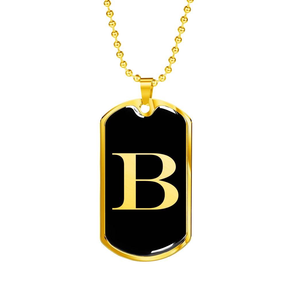Initial B v2a - 18k Gold Finished Luxury Dog Tag Necklace
