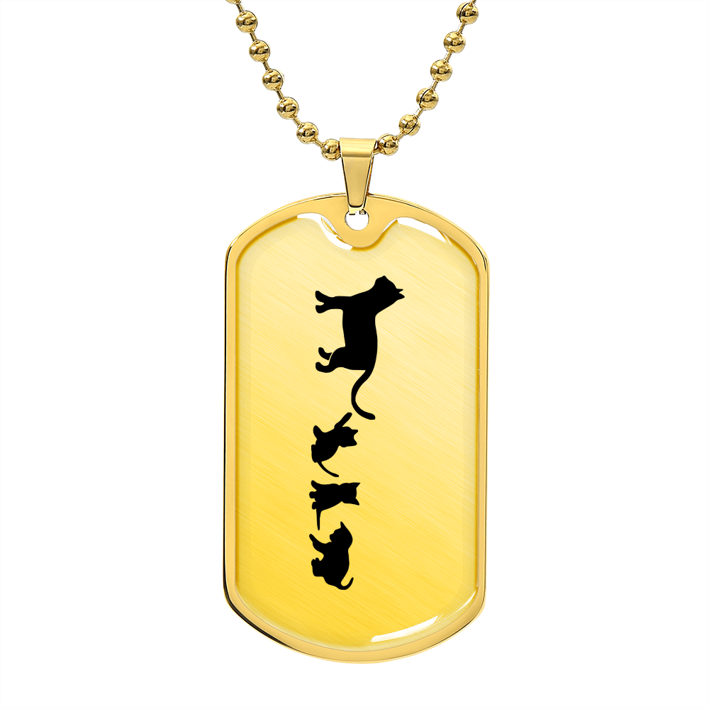 Mama Cat With 3 Kittens - 18k Gold Finished Luxury Dog Tag Necklace