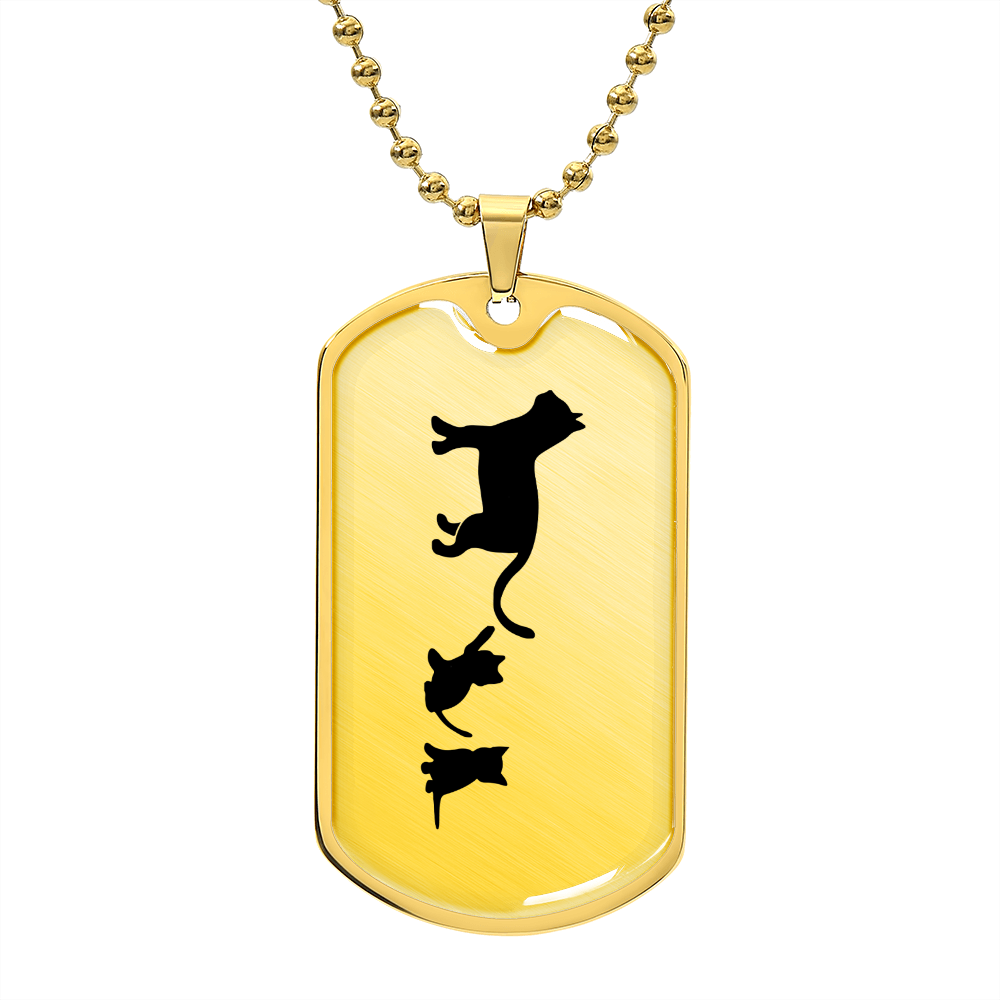 Mama Cat With 2 Kittens - 18k Gold Finished Luxury Dog Tag Necklace