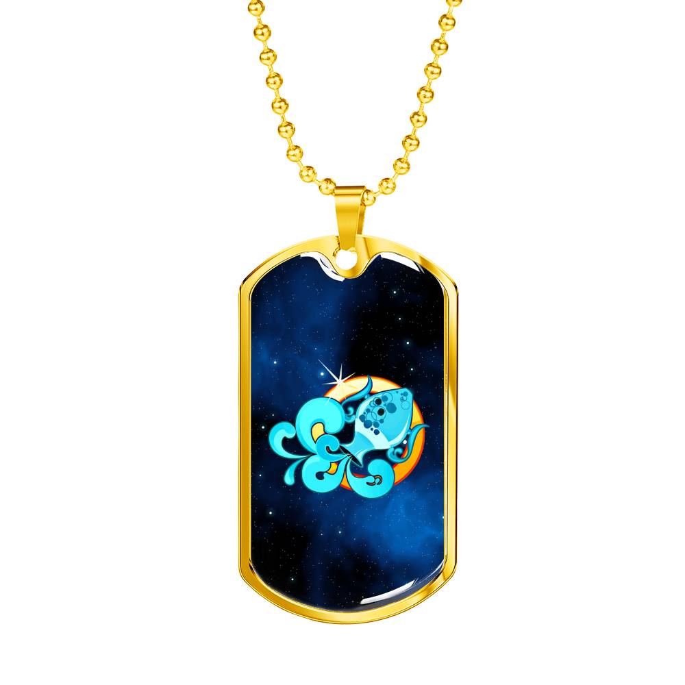 Zodiac Sign Aquarius - 18k Gold Finished Luxury Dog Tag Necklace