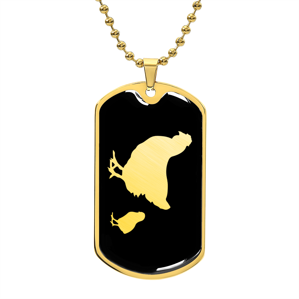 Mama Chicken With 1 Chick v2 - 18k Gold Finished Luxury Dog Tag Necklace