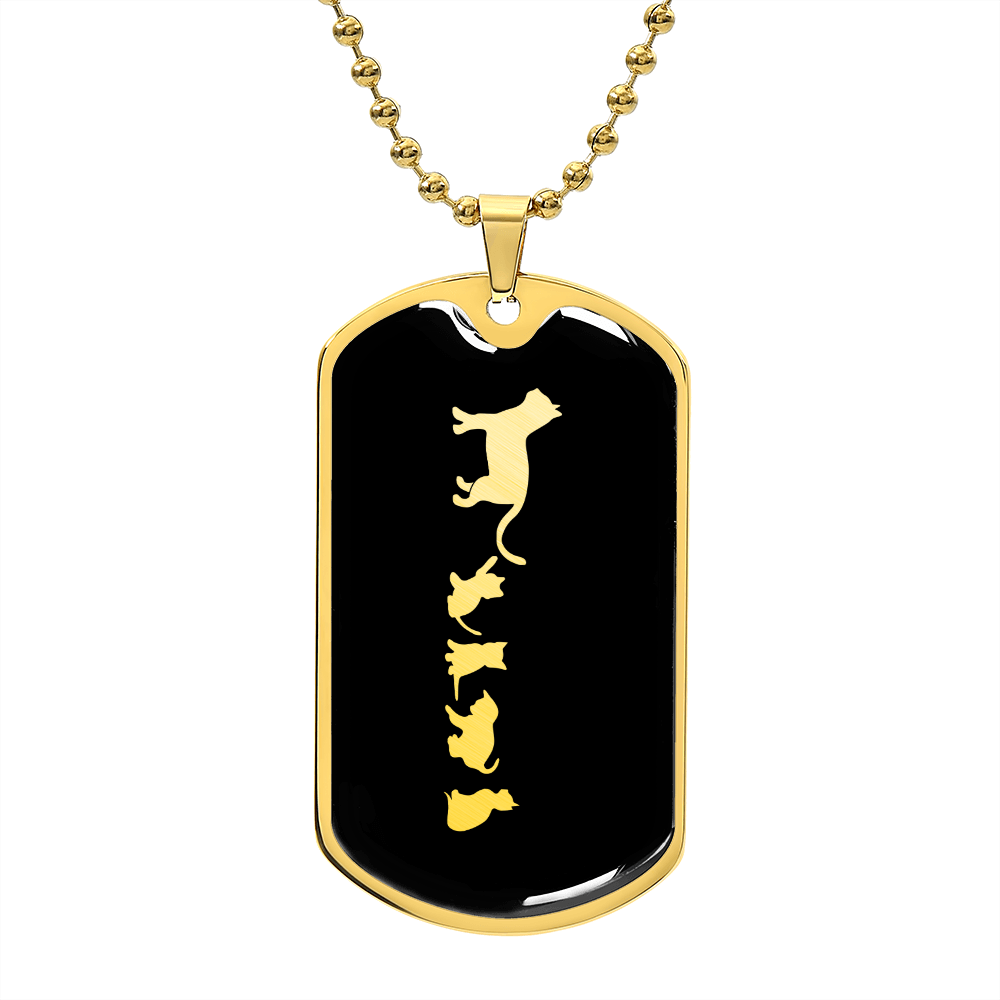 Mama Cat With 4 Kittens v2 - 18k Gold Finished Luxury Dog Tag Necklace