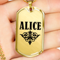 Alice v01a - 18k Gold Finished Luxury Dog Tag Necklace