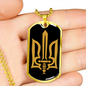 Stylized Tryzub - 18k Gold Finished Luxury Dog Tag Necklace
