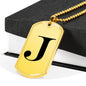 Initial J v1a - 18k Gold Finished Luxury Dog Tag Necklace