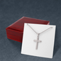 Stainless Steel Ball Chain Cross Necklace With Mahogany Style Luxury Box