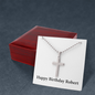 Happy Birthday Robert - Stainless Steel Ball Chain Cross Necklace With Mahogany Style Luxury Box