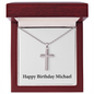 Happy Birthday Michael - Stainless Steel Ball Chain Cross Necklace With Mahogany Style Luxury Box