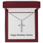 Happy Birthday Charles - Stainless Steel Ball Chain Cross Necklace With Mahogany Style Luxury Box
