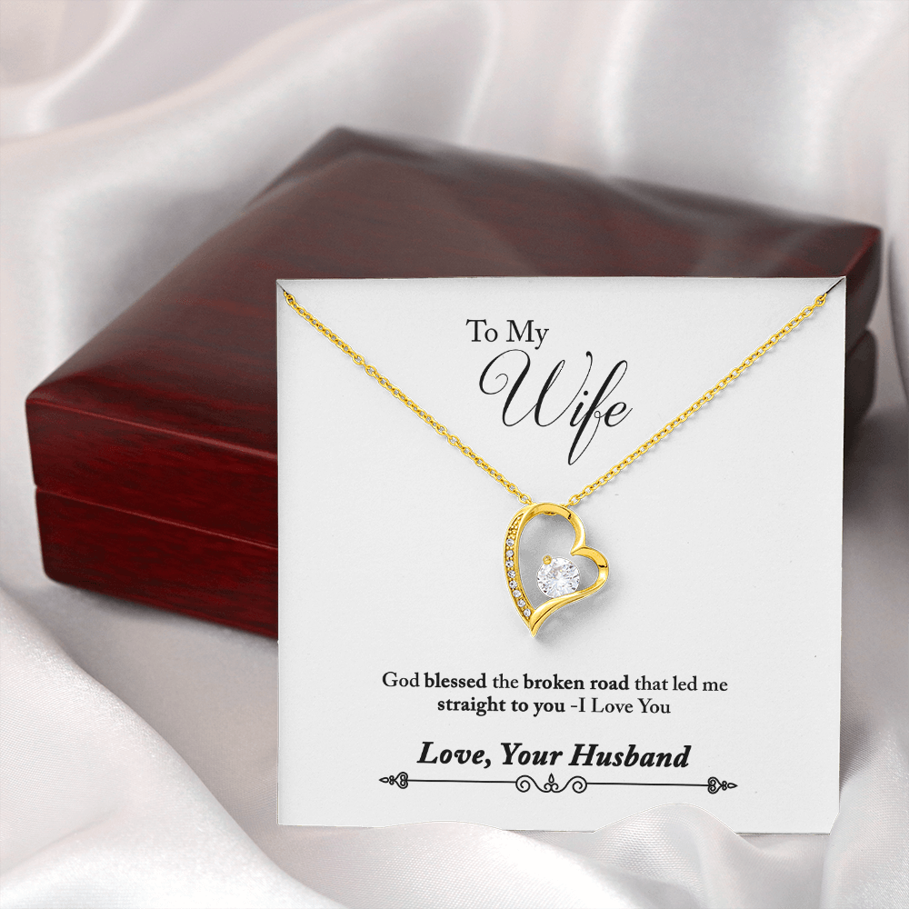 006 To My Wife - 18k Yellow Gold Finish Forever Love Necklace With Mahogany Style Luxury Box