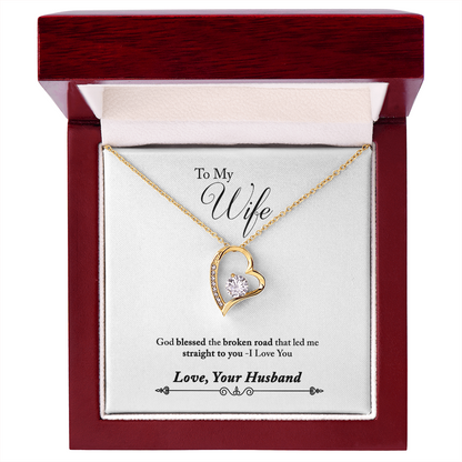 006 To My Wife - 18k Yellow Gold Finish Forever Love Necklace With Mahogany Style Luxury Box