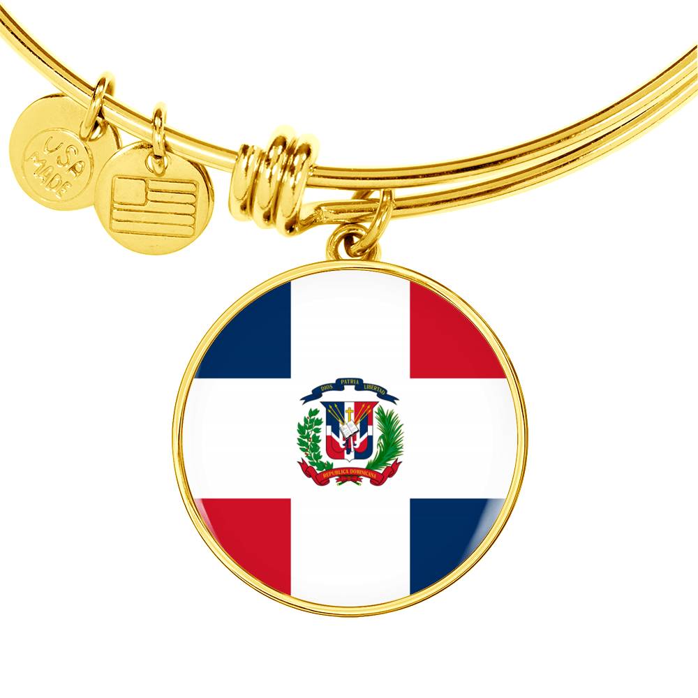 Dominican Flag - 18k Gold Finished Bangle Bracelet