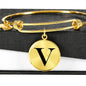 Initial V v1a - 18k Gold Finished Bangle Bracelet