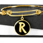 Initial R v2b - 18k Gold Finished Bangle Bracelet