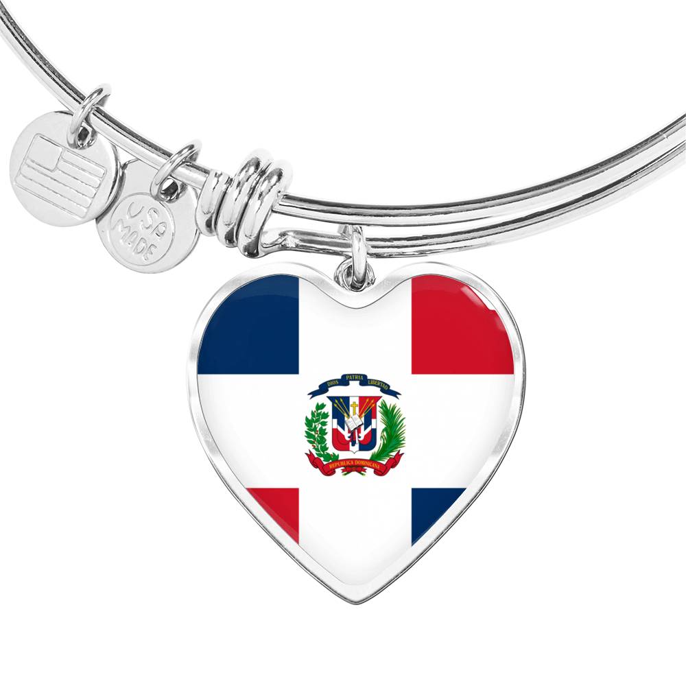 Dominican Flag - Heart Pendant Bangle Bracelet