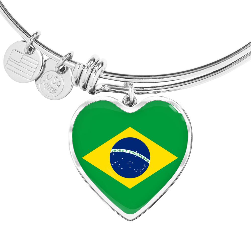 Brazilian Flag - Heart Pendant Bangle Bracelet