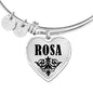 Rosa v01 - Heart Pendant Bangle Bracelet