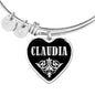 Claudia v01s - Heart Pendant Bangle Bracelet