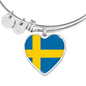 Swedish Flag - Heart Pendant Bangle Bracelet