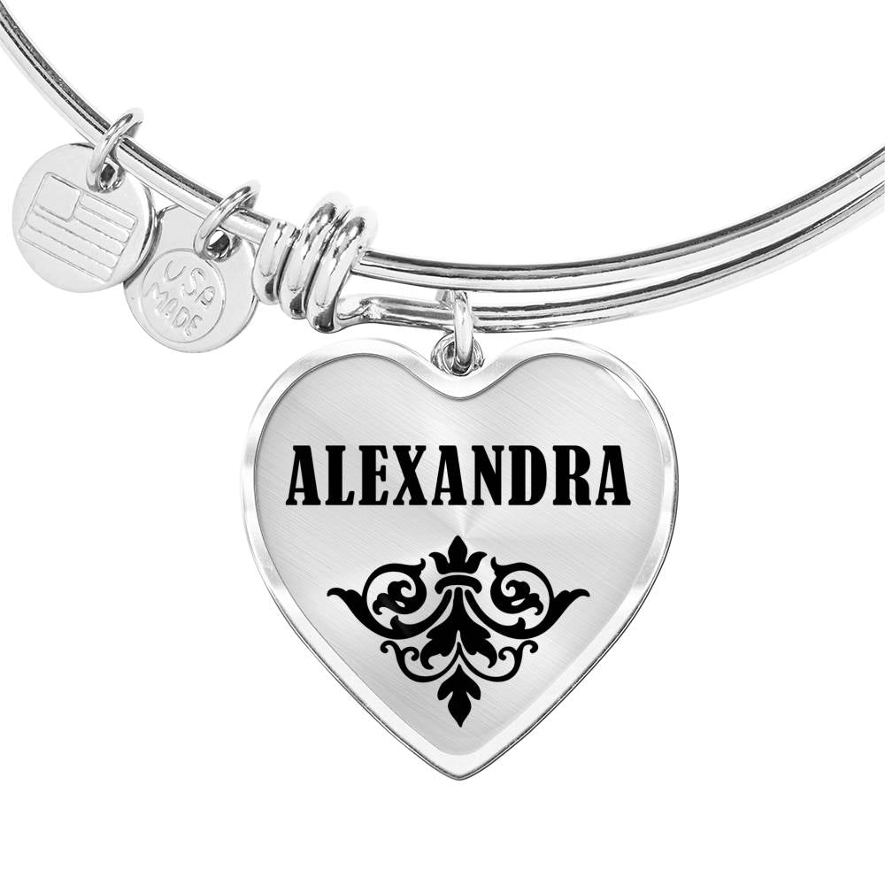Alexandra v01 - Heart Pendant Bangle Bracelet