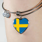 Swedish Flag - Heart Pendant Bangle Bracelet