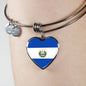 Salvadoran Flag - Heart Pendant Bangle Bracelet