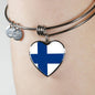 Finnish Flag - Heart Pendant Bangle Bracelet