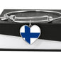 Finnish Flag - Heart Pendant Bangle Bracelet