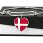 Danish Flag - Heart Pendant Bangle Bracelet