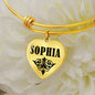 Sophia v01 - 18k Gold Finished Heart Pendant Bangle Bracelet