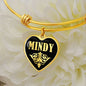 Mindy v02 - 18k Gold Finished Heart Pendant Bangle Bracelet