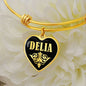 Delia v02 - 18k Gold Finished Heart Pendant Bangle Bracelet
