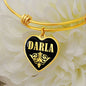 Darla v02 - 18k Gold Finished Heart Pendant Bangle Bracelet