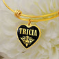 Tricia v02 - 18k Gold Finished Heart Pendant Bangle Bracelet