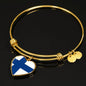 Finnish Flag - 18k Gold Finished Heart Pendant Bangle Bracelet