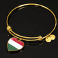 Hungarian Flag - 18k Gold Finished Heart Pendant Bangle Bracelet