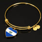 Salvadoran Flag - 18k Gold Finished Heart Pendant Bangle Bracelet
