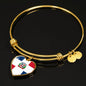 Dominican Flag - 18k Gold Finished Heart Pendant Bangle Bracelet