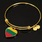 Lithuanian Flag - 18k Gold Finished Heart Pendant Bangle Bracelet