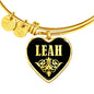 Leah v02 - 18k Gold Finished Heart Pendant Bangle Bracelet